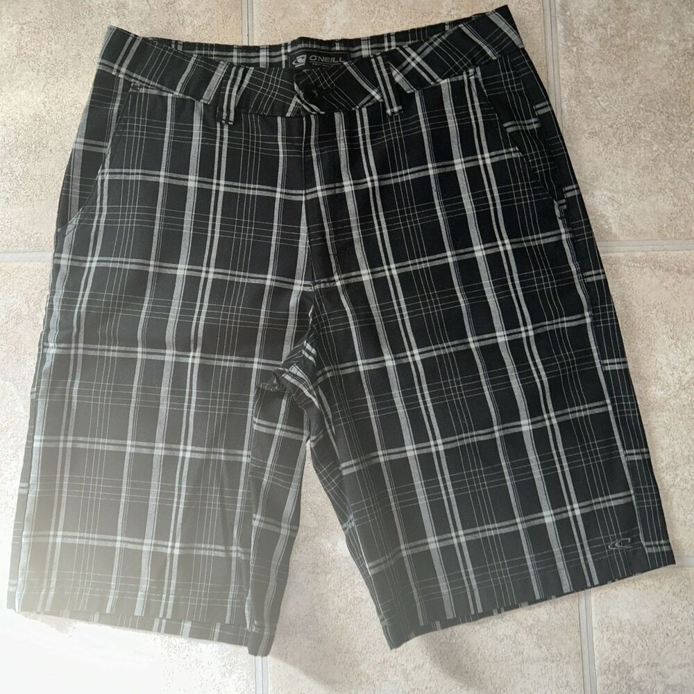 O'Neill Shorts Men’s Size 31 Black Plaid Beach Bermuda